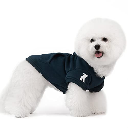 Dog Hoodie Fleece Puppy Clothes Warm Sweater with Hat for Small Dogs Cat Hooded Shirt Kitten Pet Basic Hoodies Sweatshirt with Pocket Doggie Soft Winter Coat Apparel (L-(9~17lb) | Chest(~17.7") / Blue)