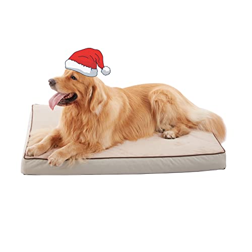 Orthopedic Memory Foam Dog Bed (Khaki Short Plush / Large-35"x 22" x 3")