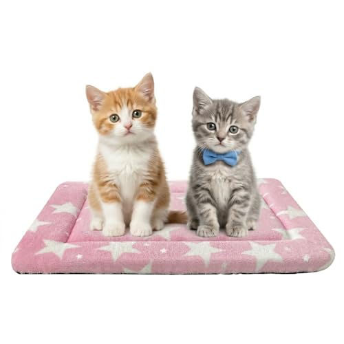 Dog Bed Mat Soft & Comfortable Dog Kennel Pad for Crate (XS(18"*14"*1.5") / Big&Little Stars Pink-1pc)