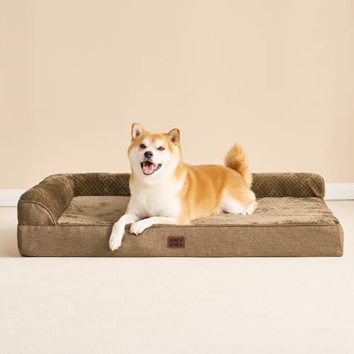 Memory Foam Dog Bed Large Size Dogs (Camel / 36.0"L x 27.0"W x 6"Th)