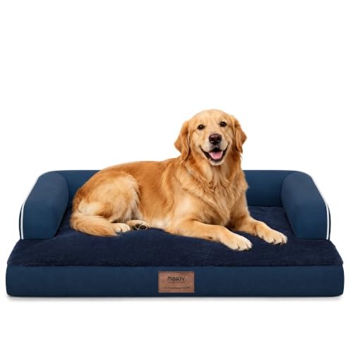 Orthopedic Washable Dog Bed with Bolster for Medium to Large Dogs (36.0"L x 27.0"W x 7.0"Th / Navy Blue)