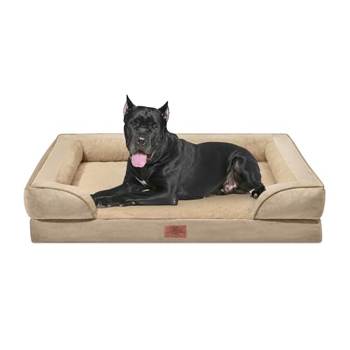 Waterproof Orthopedic Dog Beds for Extra Large Dog (53.0"L x 42.0"W x 8.5"Th / Light Brown)