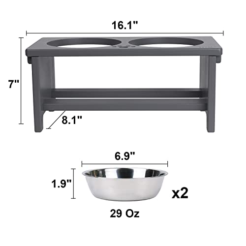 Elevated Dog Bowl Stand with 2 Stainless Steel Bowls (medium-7"tall,29 Oz bowl / Grey)