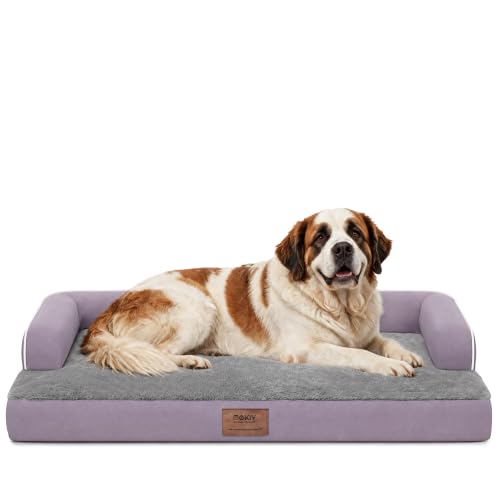 Orthopedic Waterproof Jumbo Dog Bed with Bolster for Extra Large Dogs (53.0"L x 42.0"W x 8.0"Th / Purple)