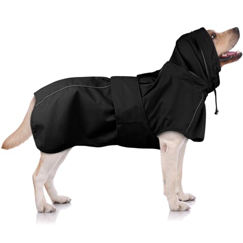 Dog Raincoat Waterproof Dog Rain Jacket with Hood Black 2XL (Black / XX-Large)
