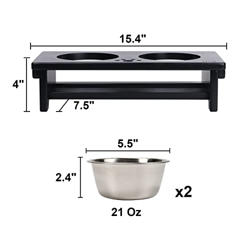 Elevated Dog Bowl Stand with 2 Stainless Steel Bowls (small-4“tall,21 Oz bowl / Black)