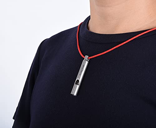 Titanium Emergency Whistle 2 Pack Outdoor Emergency Survival Camping Hiking Loud Whistle Coaches Training Sports Keychain Whistle with Lanyard (2 PCS - Ti9010)