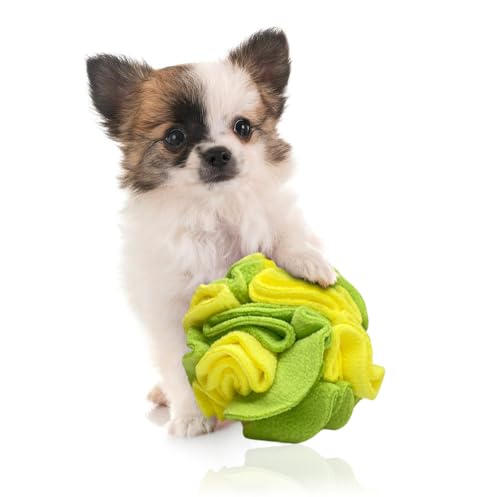 Puppy Small Breed Snuffle Dog Puzzle Ball Toy Yellow and Green (Lemon-Lime / Small)