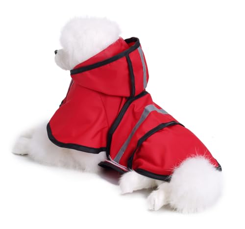 Dog Raincoat Hooded Reflective Waterproof Slicker Poncho (Red / L(8-9 pound))