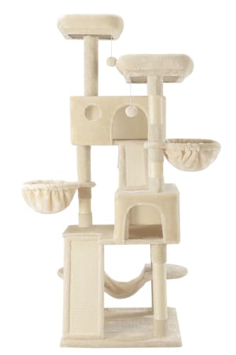 65in Larger Cat Tree Tower Condo for Indoor Kitties (Beige)