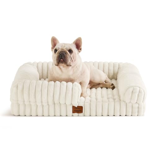 Faux Fur Orthopedic Dog Bolster Bed (Rectangular Cream / M(30*24*7))