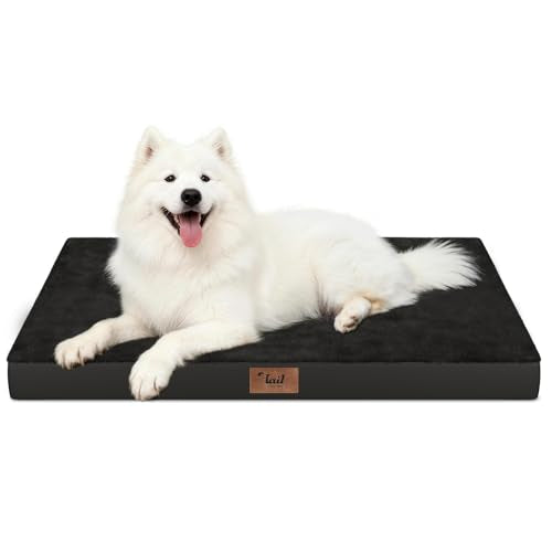 Large Waterproof Orthopedic Dog Bed with Egg Crate Foam (Pure Black / 41.0"L x 27.0"W x 3.5"Th)