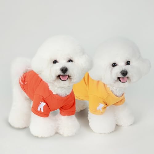 Dog Shirts Soft Plain Solid T (Yellow & Orange / XS-(2~4lb) | Chest(~11"))
