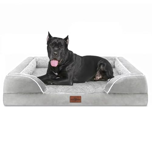 Waterproof Orthopedic Dog Beds for Extra Large Dog (53.0"L x 42.0"W x 8.5"Th / Grey White)