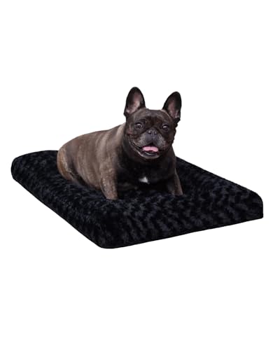 Washable Dog Bed Small Dog Crate Bed Deluxe Plush Mat 23"x18" Black (Black / 23.0"L x 18.0"W x 3.0"Th)