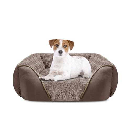 Medium Dog Bed Rectangle Washable Orthopedic Soft Calming Sleeping Durable Pet Cuddler with Anti (M(25"x 21"x 8") / Dark Brown)