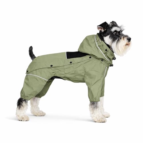 Fleece Lined Dog Raincoat with Removable Hood (Sage Green Fleeced / S (Back 11.5"))