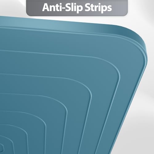 Silicone Dog Cat Food Mat Extra Thick Raised Edge (Slate Blue / 18"L x 12"W)