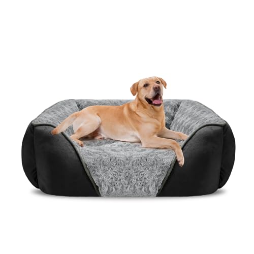 XX Large Dog Bed Rectangle Washable Orthopedic Soft Calming Sleeping Durable Pet Cuddler with Anti (XXL(42"x 30"x 10") / Black)
