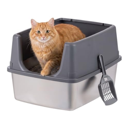 Stainless Steel Litter Box Enclosed High Sided for Cats (Large / Stainless Steel)
