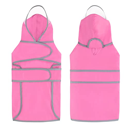 Clear Hooded Dog Raincoat Jacket Poncho with Dog Leash Hole Pink XL (X-Large / Pink)