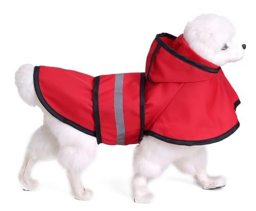 Dog Raincoat Hooded Reflective Waterproof Slicker Poncho (Red / XXL(15-22 pound))