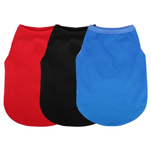 3 Pieces Plain Dog Shirt Sleeveless Puppy Cotton Dog Shirts Breathable Pet Apparel Tank Top Colorful Puppy Sweatshirt Clothes for Small Medium Dogs Red Black and Blue XS (XS-(2~4.5lb) | Chest(~13.7") / Black Red and Blue)