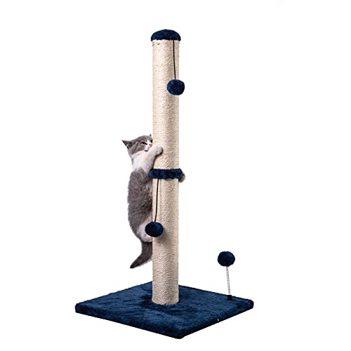 34“ Tall Cat Scratching Post Premium Basics Kitten Scratcher Sisal Scratch Posts Trees with Hanging Ball for Indoor Cats (34 inches for Adult Cats / Navy)