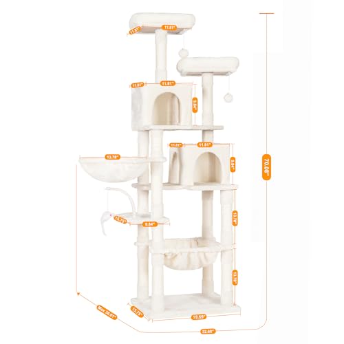 Cat Tree 70 inches Tall Cat Tower for Indoor Large Cats HCT032M (70.08 inch / Beige)