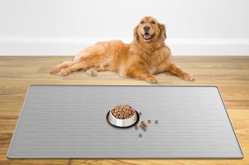48" x 32" Largest Pet Food Mat (Gray White / 48"L x 32"W)
