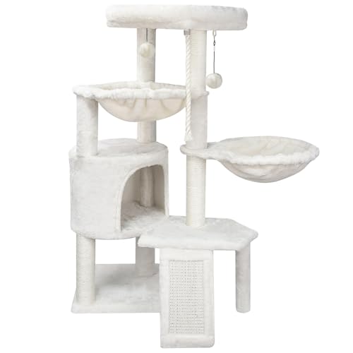 Wang Xin Three Layer Cat Tree with Cat Condo Scratch Pad and Two Hammocks (Small / Beige)