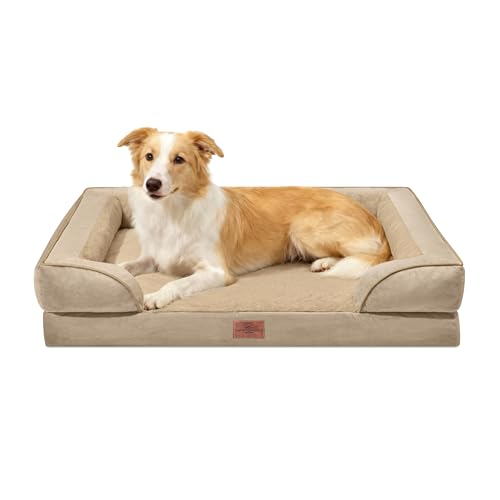 Waterproof Orthopedic Dog Beds for Large Sized Dog (35.0"L x 22.0"W x 7.0"Th / Light Brown)