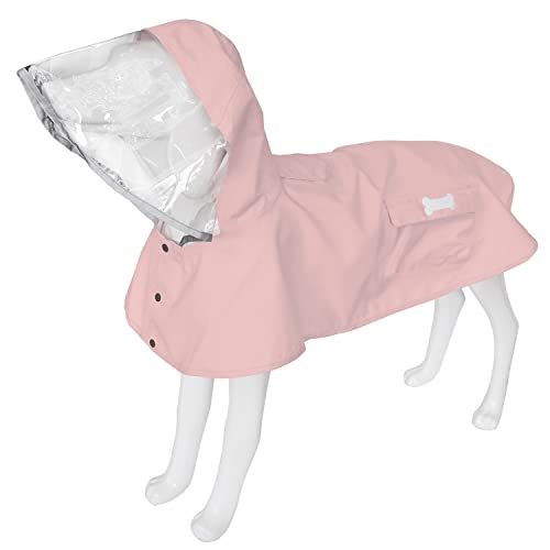 Dog Raincoat Waterproof Rain Poncho with Hoodie (Large: 22-37lbs / Pink)