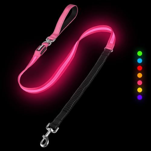 LED Bungee Dog Leash (5 FT, MAX: 6 FT / Pink)