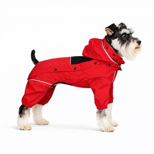 Waterproof Dog Raincoat with Removable Hood (Red / S+ (Back 13"))