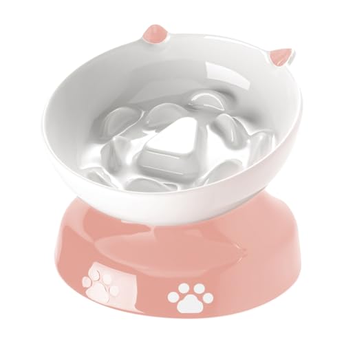 Ceramic Slow Feeder Cat Bowl (Pink)