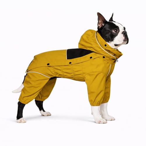 Waterproof Dog Raincoat with Removable Hood (Mustard Yellow / M (Back 14"))