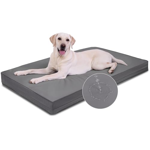 Outdoor Waterproof Dog Bed Large Washable XL Crate Pad 42" Leather Wipeable (Grey / X-Large(41x27x3.5))