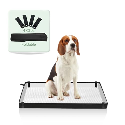 Large Portable Dog Pee Pads Foldable Liner Base 33''x23'' Training Pad Holder with Fixing Clips (L 33'' x 23'' for Dog＜ 28" Length)
