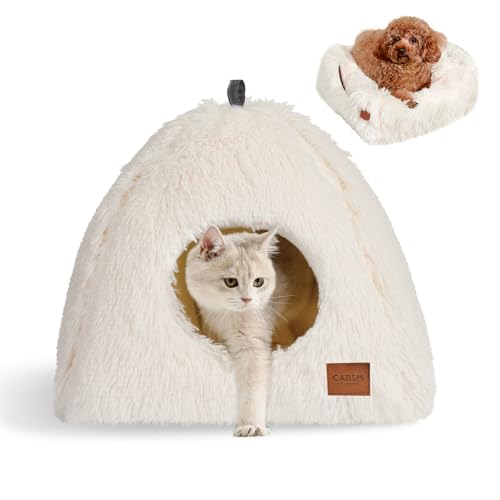 Cat Bed Cat Cave for Indoor Cats (White / M(15.7 x 15.7 x 15.7 Inch))