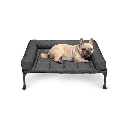 Outdoor Elevated Dog Bed with Waterproof Bolster Cushion (Black / 32.0"L x 25.0"W x 7.0"Th)