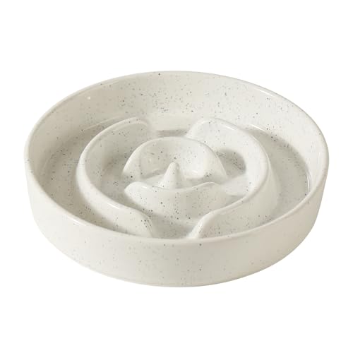 Ceramic Slow Feeder Dog Bowls (1 x Vanilla White - A / XL- 9.5inch / 3.2 Cups)