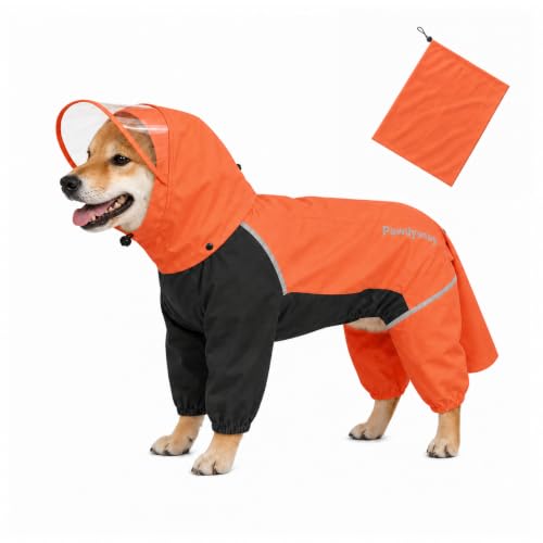 Full Body Dog Raincoat with Detachable Hood (Orange / Medium)