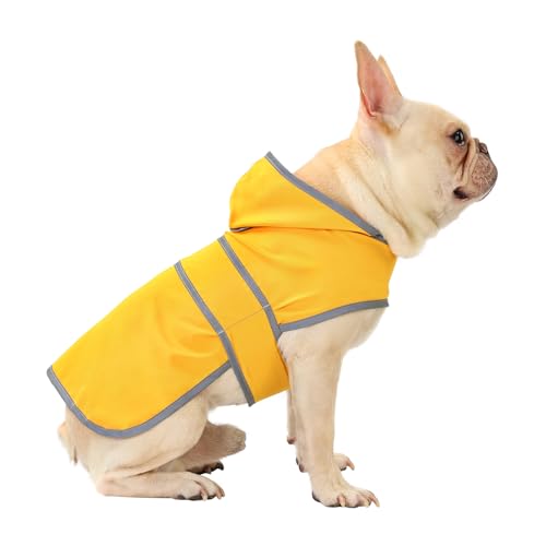 Dog Raincoat for Medium Dogs Waterproof Jacket Hooded Rain Coats with Reflective Strips Leash Hole & Poncho Adjustable Fit (B.Yellow / Medium)