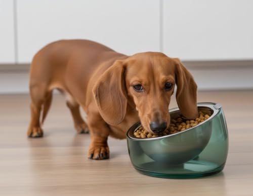 Pet Oblik Acrylic Raised Dog Food Water Bowl Stainless Steel Slanted Oval Dish for Short Leg Puppy & Small Medium Pet (Classic / 1.5 Cups Oval Dish)