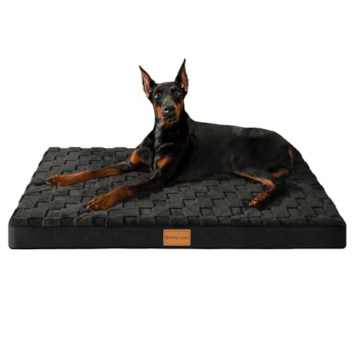Orthopedic Large Dog Bed Washable Pet Crate Mat 56''X40'' Black (Black / 56"L x 40"W x 3.5"Th)