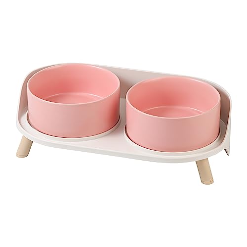 Elevated Ceramic Dog Bowl Set (Pink / Medium)