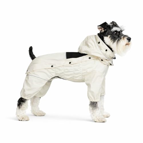 Waterproof Dog Raincoat with Removable Hood (Ivory / S (Back 11.5"))
