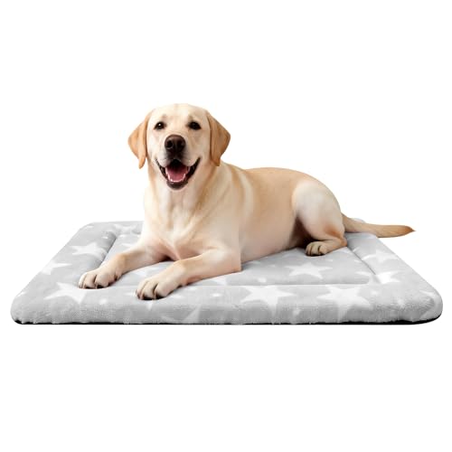 Dog Bed Mat Soft & Comfortable Dog Kennel Pad for Crate (L(35"*23"*1.5") / Big&Little Stars Grey-1pc)