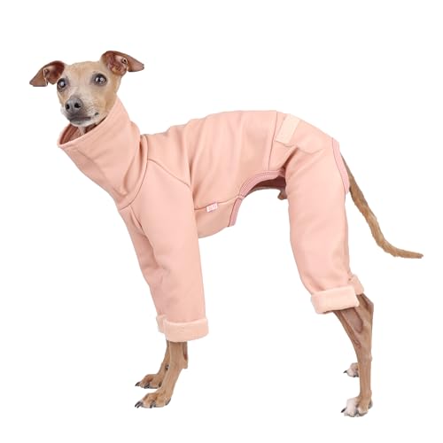 D Doggy Star Italian Greyhound Coat Stretchable Artificial Leather Fleece Lining Clothes Whippet for Dog (XL / Leather Pink)